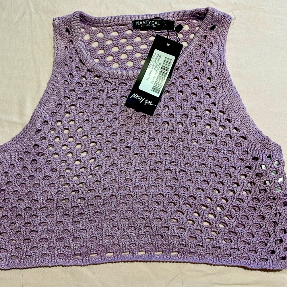 Nasty Gal pale lilac crotchet mesh racer top